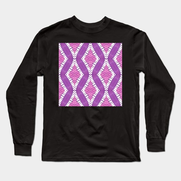 Bright Pink and Purple Batik Watercolor Tye Dye Stripe Long Sleeve T-Shirt by gloobella